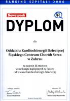 III miejsce w rankingu szpitali Newsweek 2006 w kategorii najlepsze oddziały kardiochirurgii dziecięcej - Zdjęcie główne