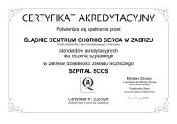 Certyfikat wydawany przez Ministerstwo Zdrowia potwierdzający akredytację szpitala.