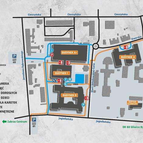 rozmieszczenie budynków Śląskiego Centrum Chorób Serca na mapie