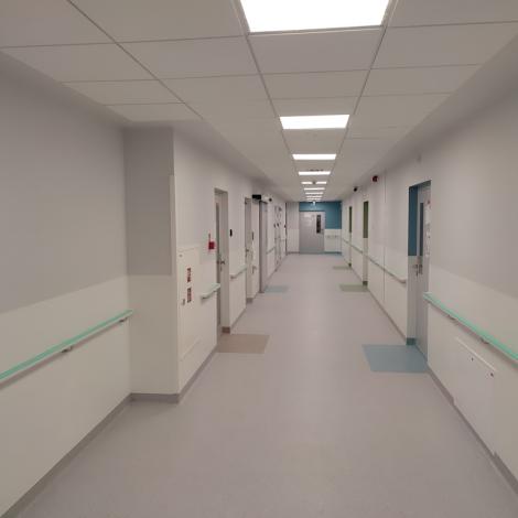 oświetlony jasny korytarz szpitalny
