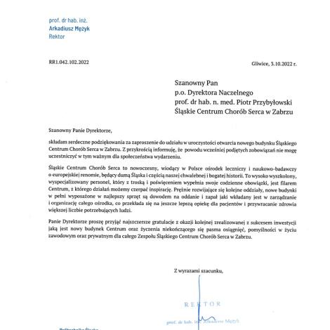 List gratulacyjny - Politechnika Śląska